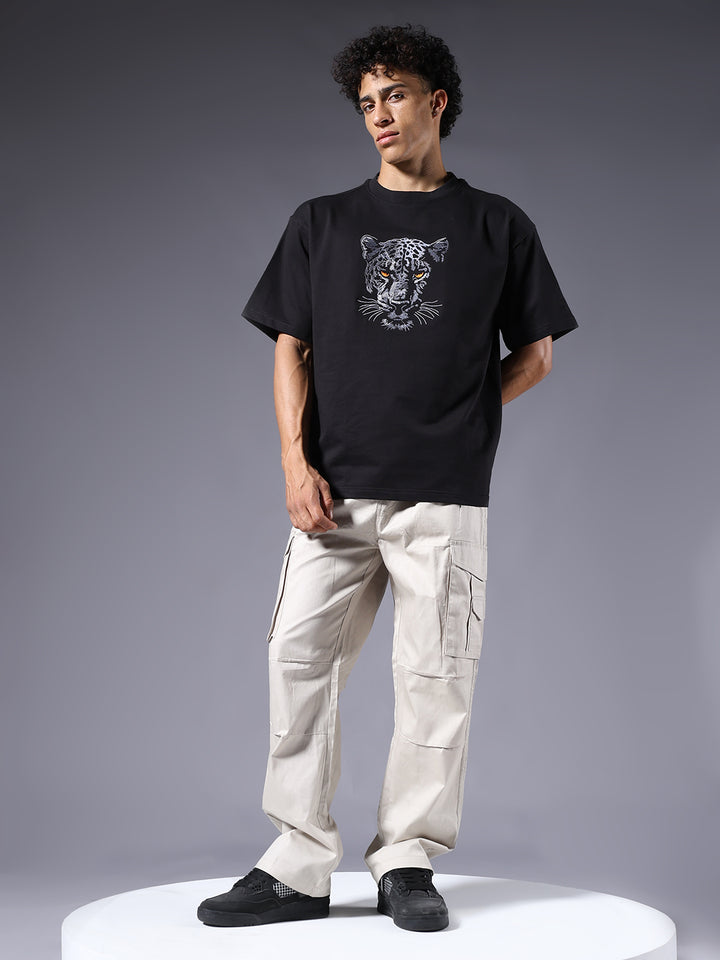 Men Premium Oversized Terry T-shirt with Panther Embroidery