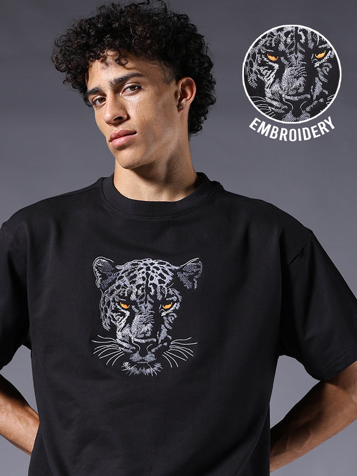 Men Premium Oversized Terry T-shirt with Panther Embroidery