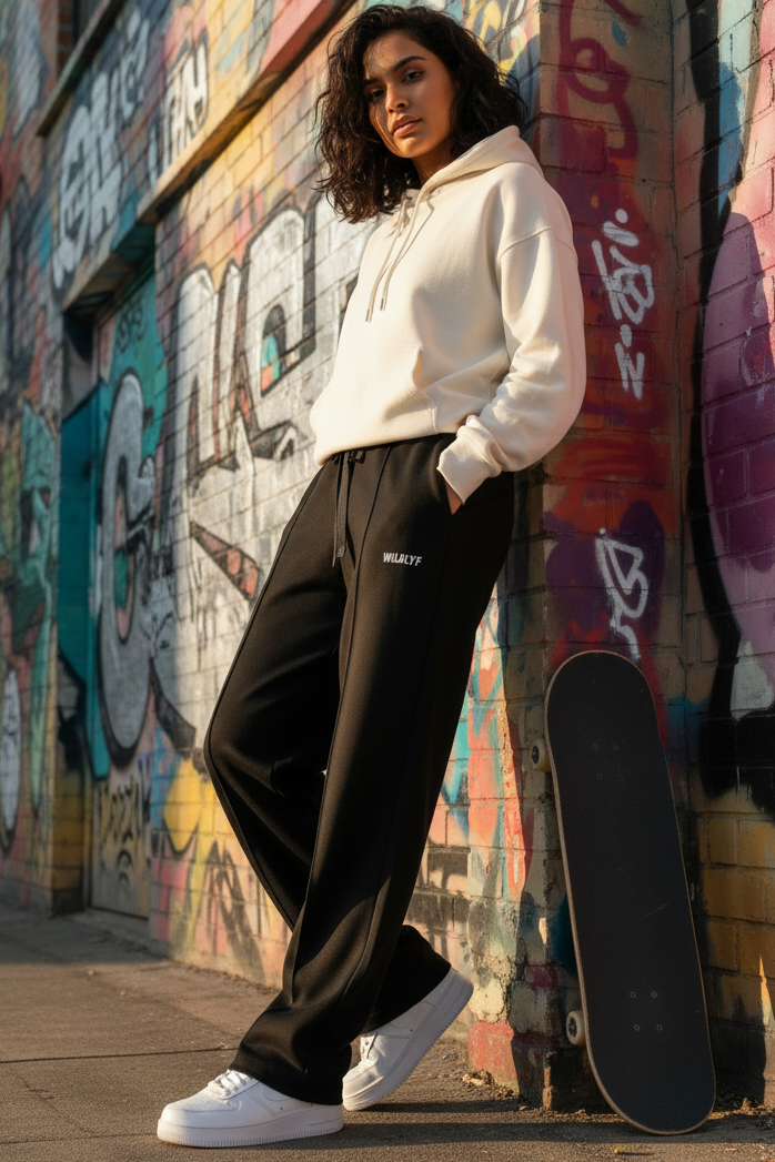 Black Wildlyf baggy lowers with Indian model