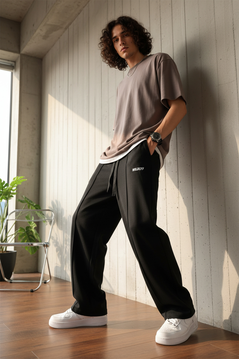 Black Wildlyf baggy lowers with new background and model