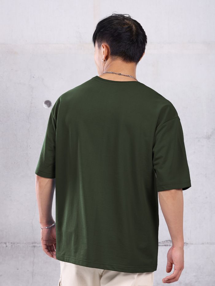 Dark Olive Plain Oversized T-Shirt
