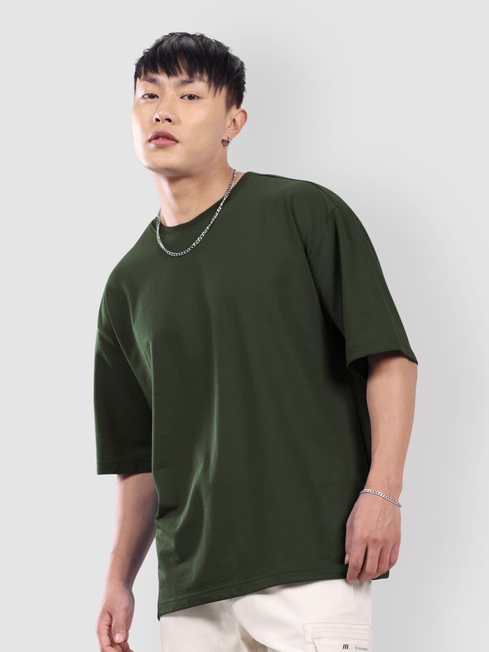 Dark Olive Plain Oversized T-Shirt
