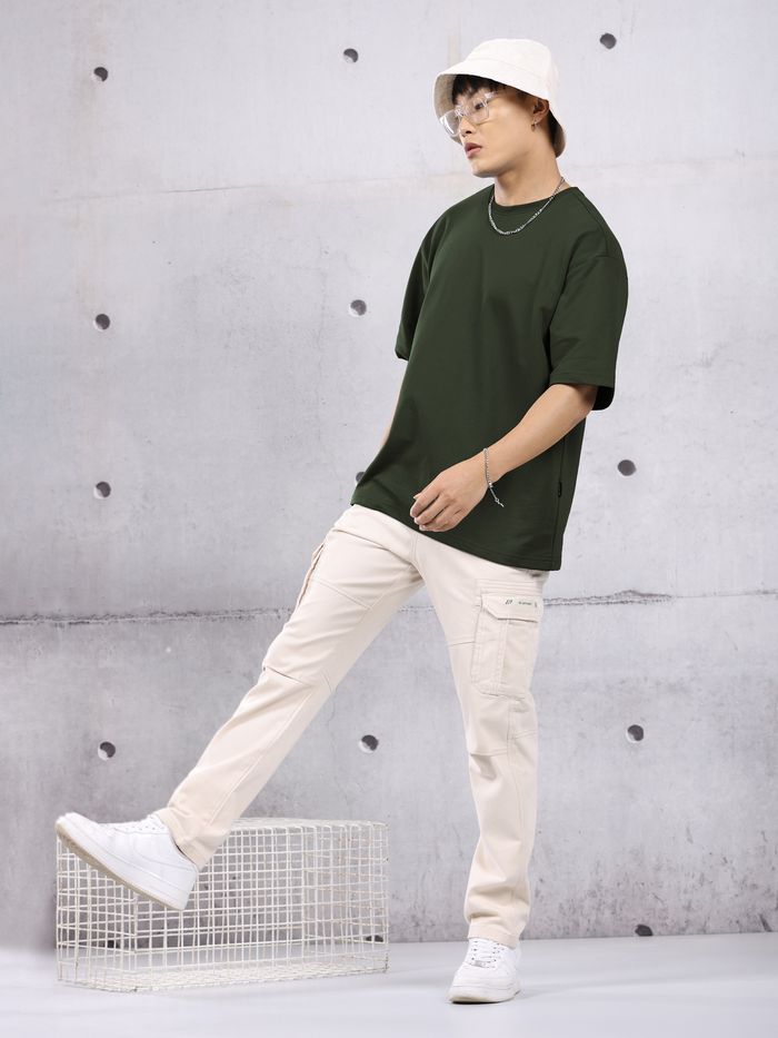 Dark Olive Plain Oversized T-Shirt