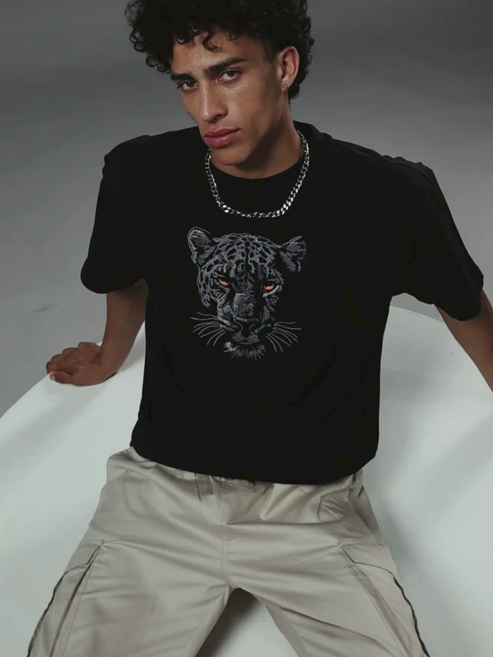 Men Premium Oversized Terry T-shirt with Panther Embroidery