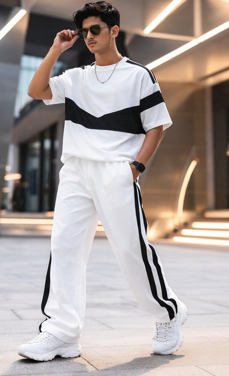 Parachute pants primary White colour