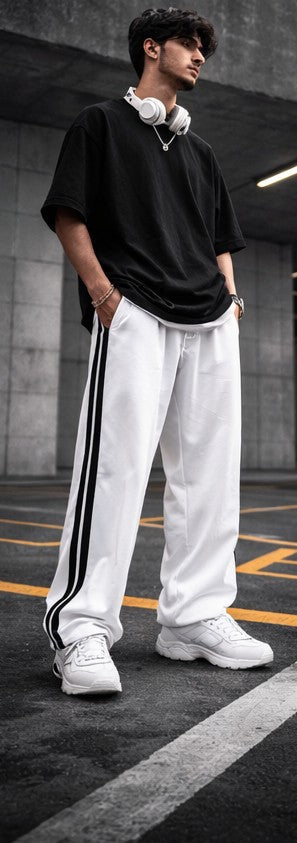 Parachute pants primary White colour