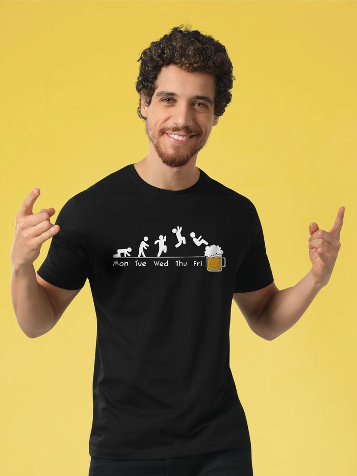 Black half sleeve regular fit printed T-shirts