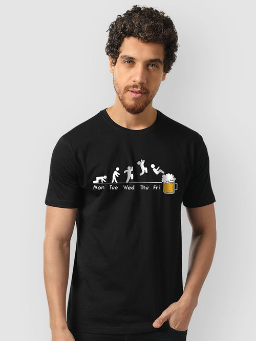 Black half sleeve regular fit printed T-shirts